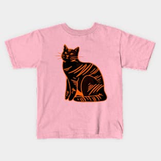 Black and orange striped cat Kids T-Shirt